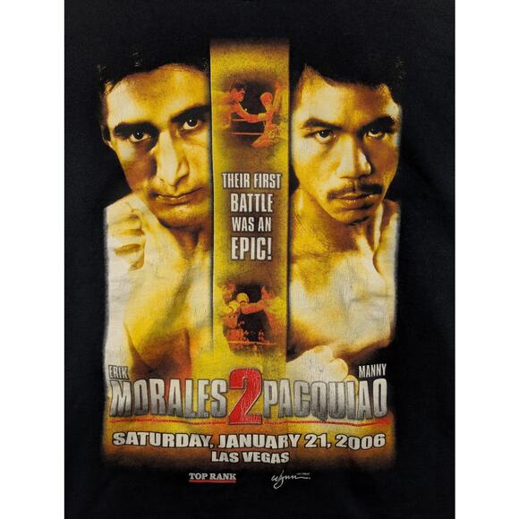 Vintage Y2K Manny Pacquiao Vs Erik Morales 2 Fight Promo Shirt LARGE Black - Picture 3 of 6